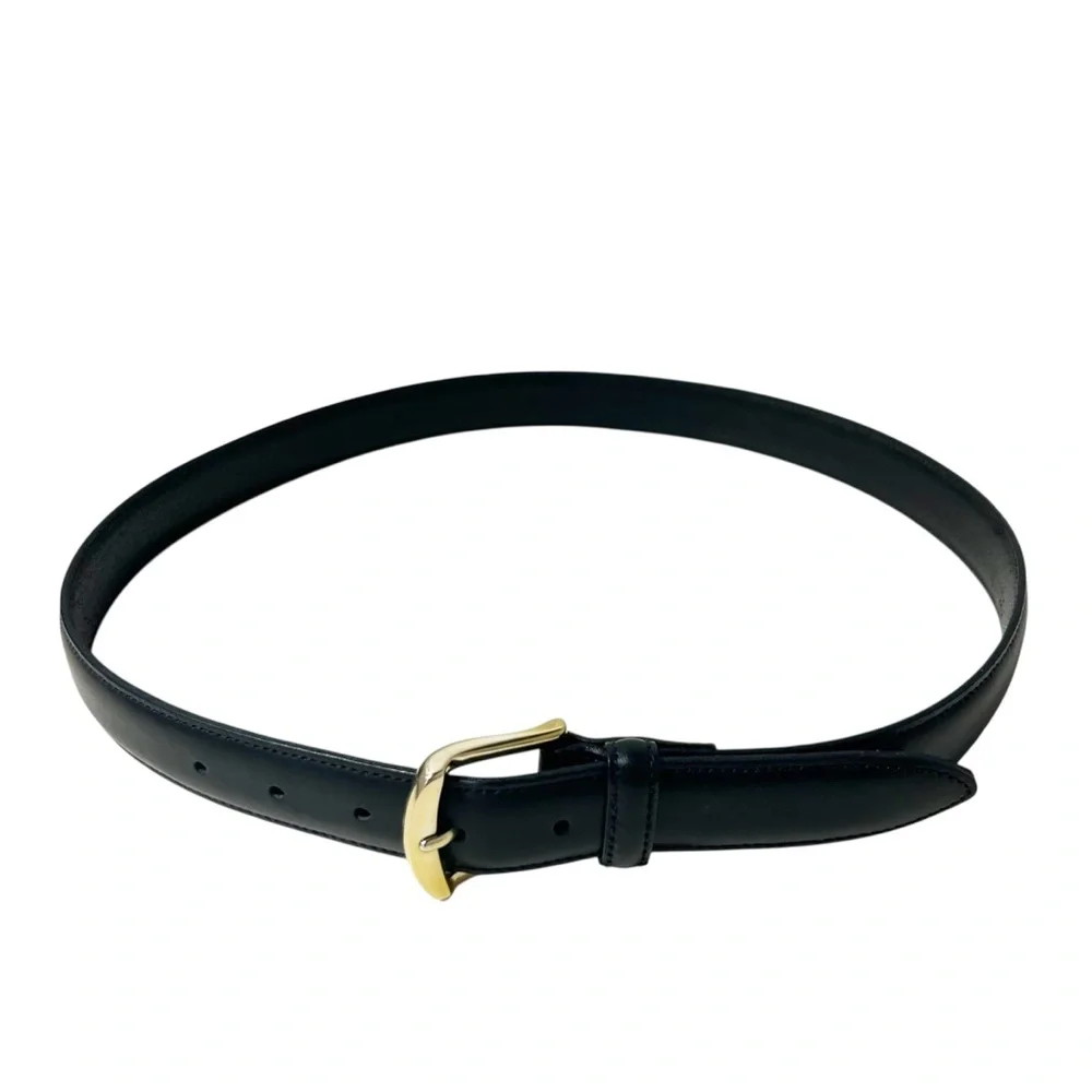 Tommy Hilfiger Men's Black Genuine Leather Belt Sz 38/95 LightGolden Tone Buckle